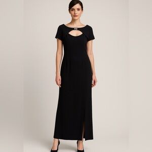 Vintage 90s Donna Ricco Formal Gown Black w/ Slit & Rhinestone Sz 12